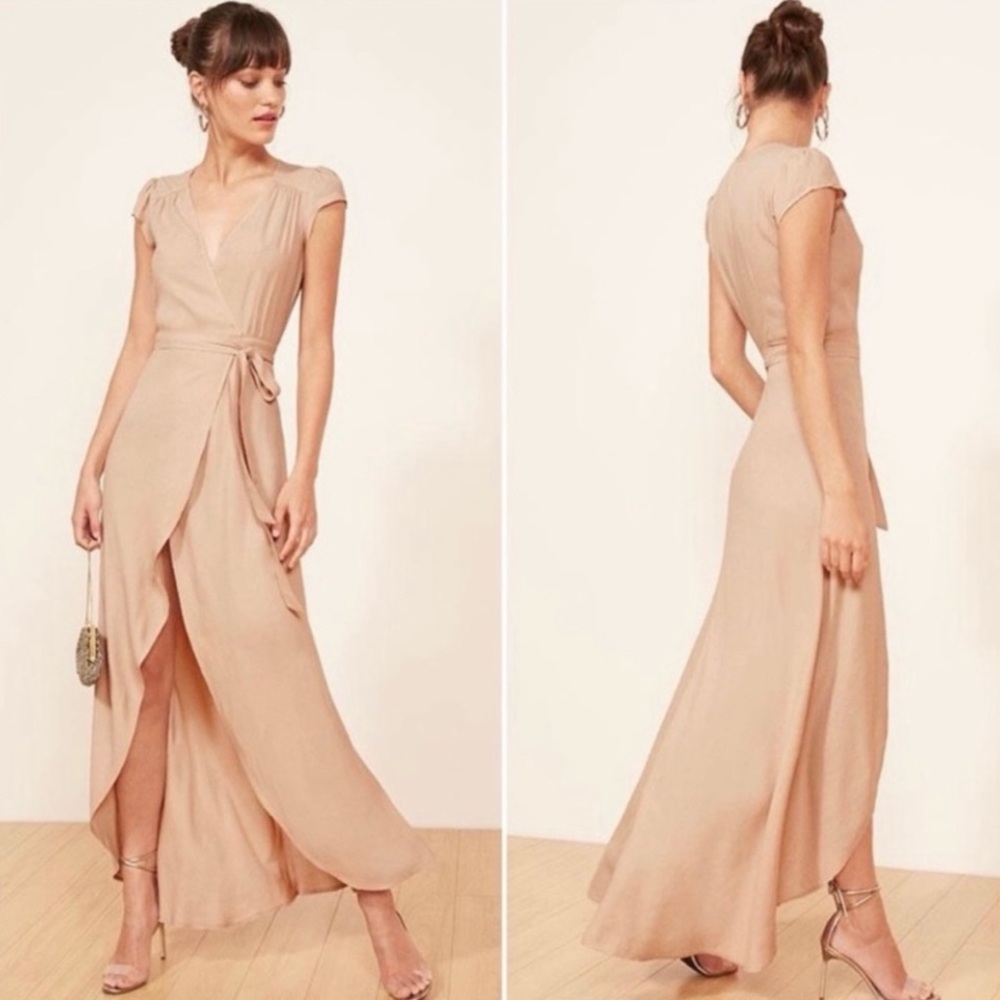 Reformation High Low Dress in Beige